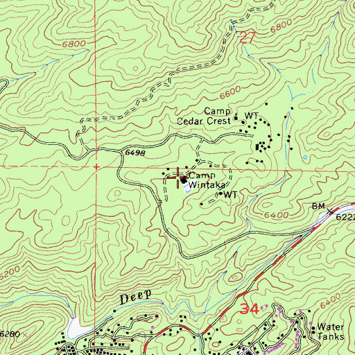 Topographic Map of Camp Wintaka, CA