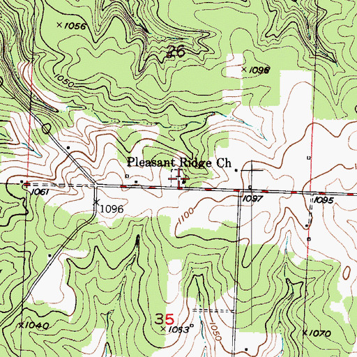 Topographic Map of Pleasant Ridge Cemetery, MO