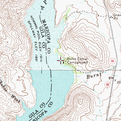 Topographic Map of Burnt Corral Recreation Site, AZ