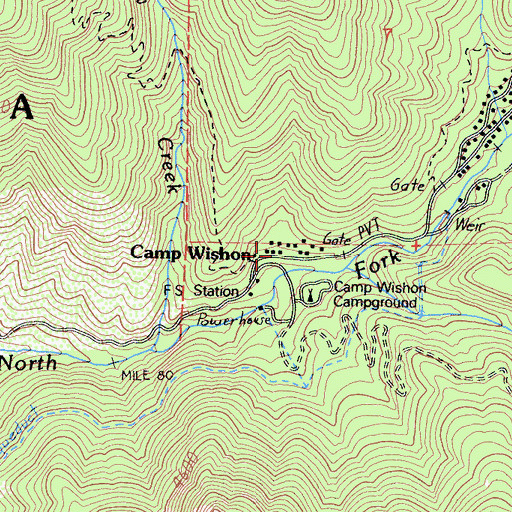 Topographic Map of Camp Wishon, CA