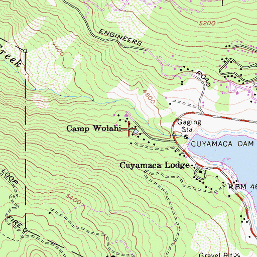 Topographic Map of Camp Wolahi, CA