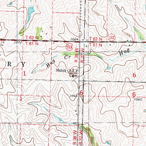 Topographic Map of Shiloh Cemetery, MO
