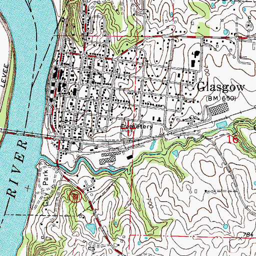 Topographic Map of Washington Cemetery, MO