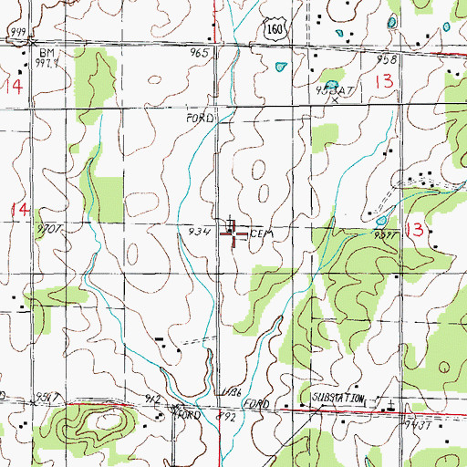 Topographic Map of Elk Creek Cemetery, MO