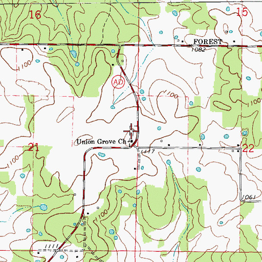 Topographic Map of Union Grove General Baptist Cemetery, MO