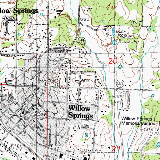 Topographic Map of Willow Springs City Cemetery, MO