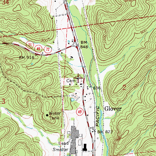 Topographic Map of Glover Baptist Church Cemetery, MO