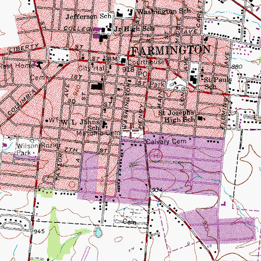 Topographic Map of Masonic Cemetery of Farmington, MO