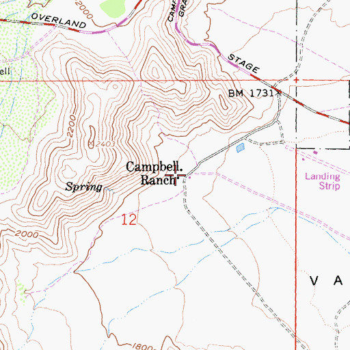 Topographic Map of Campbell Ranch, CA