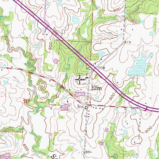 Topographic Map of Elm Spring Cemetery, MO