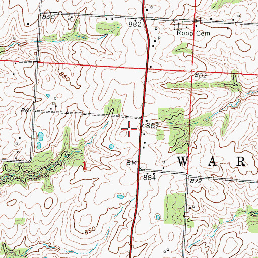 Topographic Map of Memorial Gardens, MO
