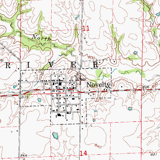 Topographic Map of Novelty Cemetery, MO