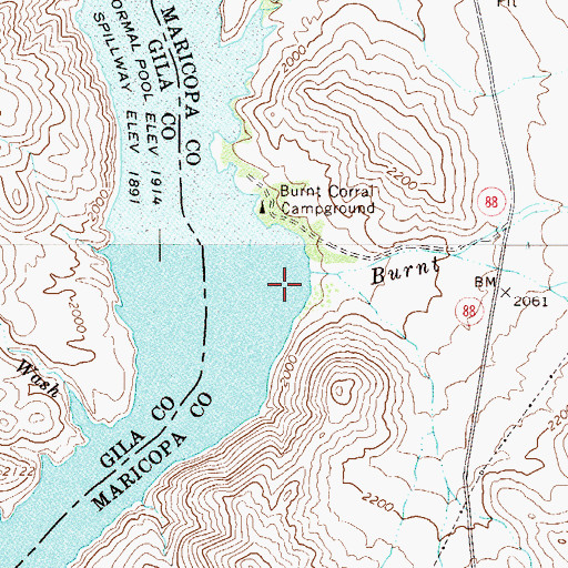Topographic Map of Burnt Corral Creek, AZ