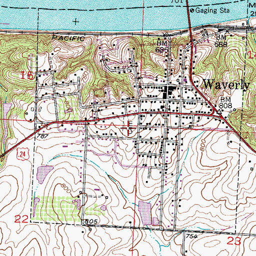 Topographic Map of Waverly Cemetery, MO