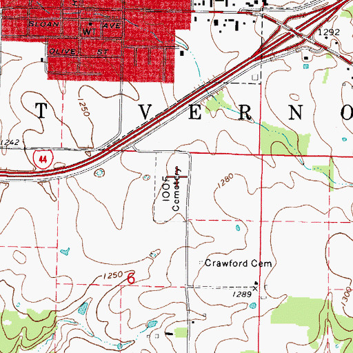 Topographic Map of Independent Order of Odd Fellows Cemetery, MO