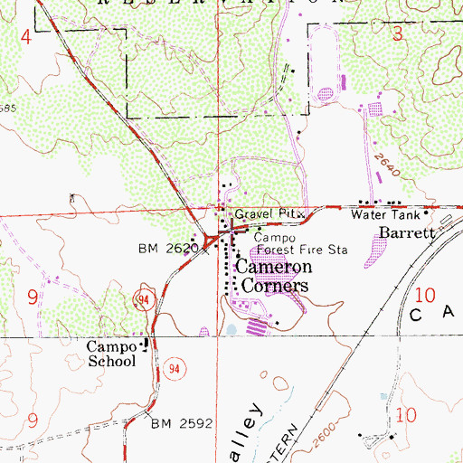 Topographic Map of Campo Forest Fire Station, CA