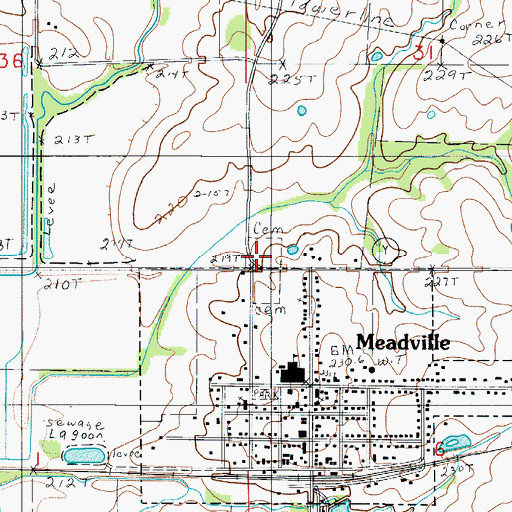 Topographic Map of Meadville Cemetery, MO