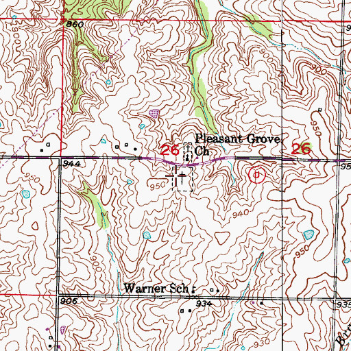 Topographic Map of Pleasant Grove Baptist Cemetery, MO
