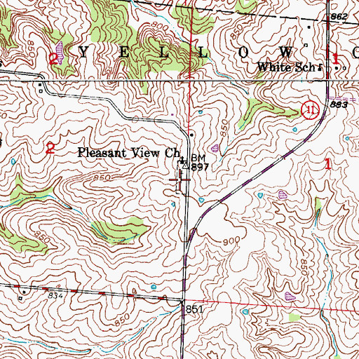 Topographic Map of Pleasant View Baptist Cemetery, MO
