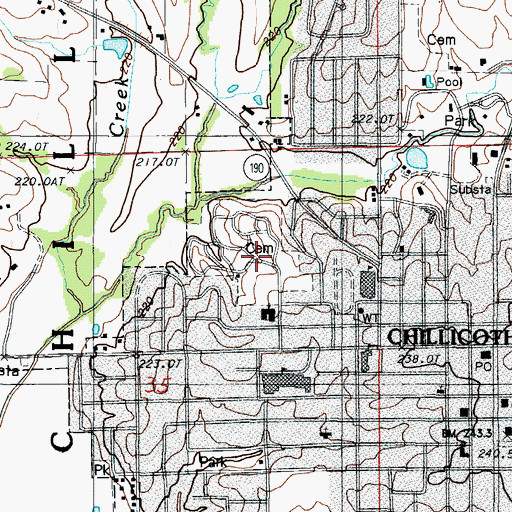 Topographic Map of Edgewood Cemetery, MO