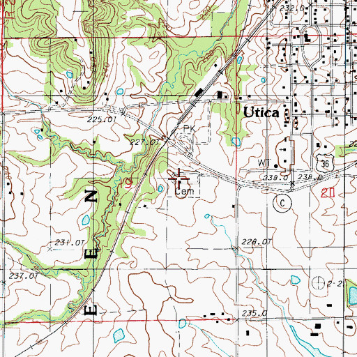 Topographic Map of Utica Cemetery, MO