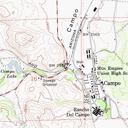 Topographic Map of Campo Valley, CA
