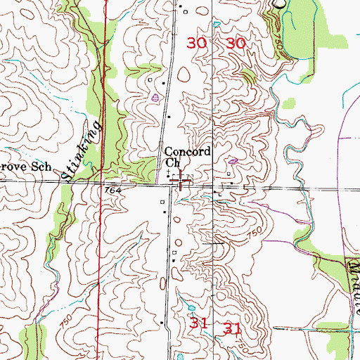 Topographic Map of Concord Cemetery, MO