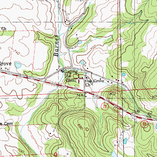 Topographic Map of Oak Grove Cemetery, MO