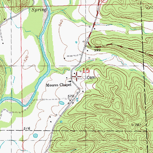 Topographic Map of Moores Chapel Cemetery, MO