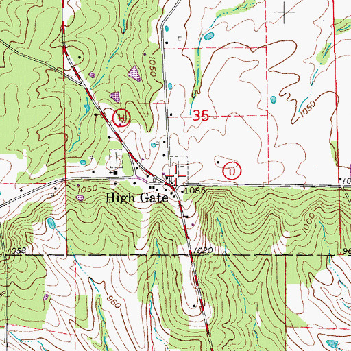 Topographic Map of High Gate Cemetery, MO