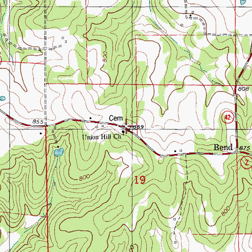 Topographic Map of Union Hill Cemetery, MO