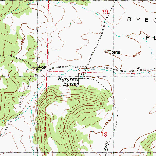 Topographic Map of Ryegrass Spring, OR