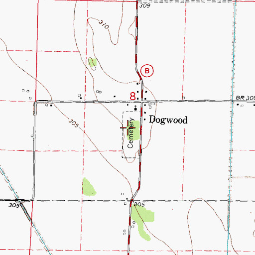 Topographic Map of Dogwood Cemetery, MO
