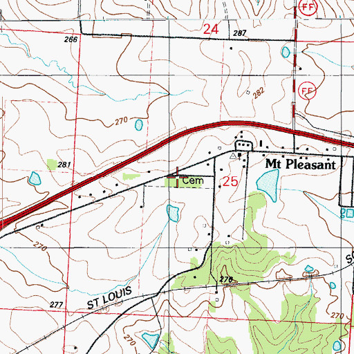 Topographic Map of Mount Pleasant Cemetery, MO