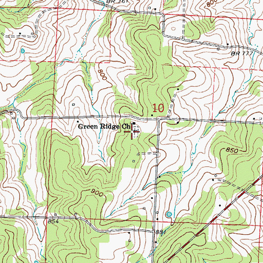 Topographic Map of Greenridge Cemetery, MO
