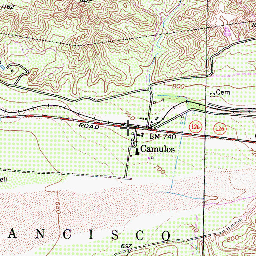 Topographic Map of Camulos, CA