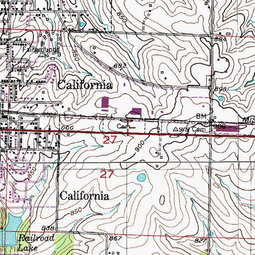 Topographic Map of California City Cemetery, MO