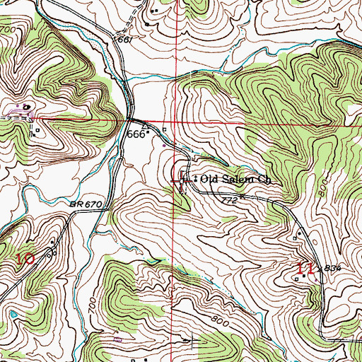 Topographic Map of Old Salem Cemetery, MO