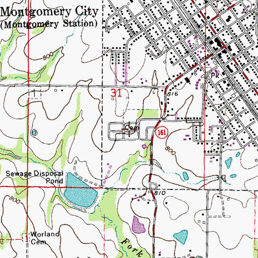 Topographic Map of Montgomery City Cemetery, MO