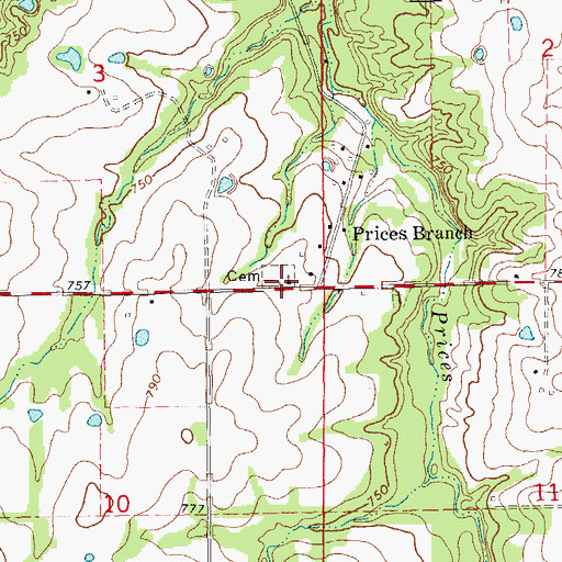 Topographic Map of Prices Branch Christian Church, MO