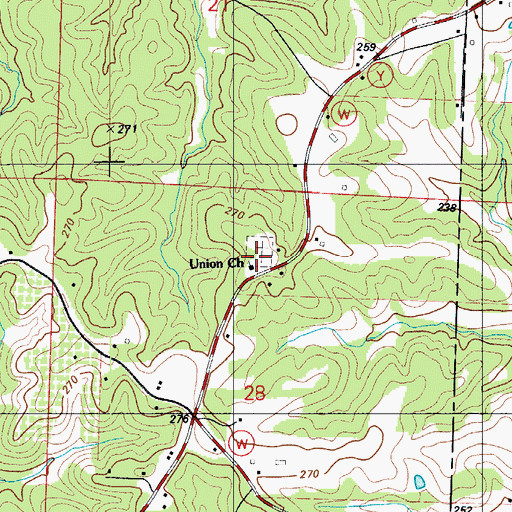 Topographic Map of Union Cemetery, MO