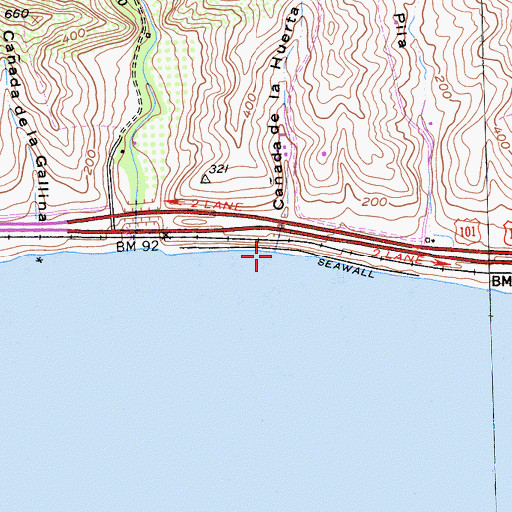 Topographic Map of Caada De La Huerta, CA