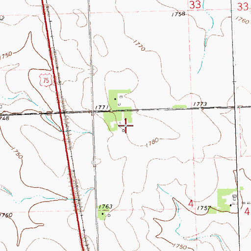 Topographic Map of De Jongh Farms, MN