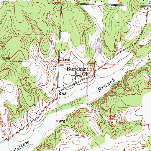Topographic Map of Burkhart Cemetery, MO