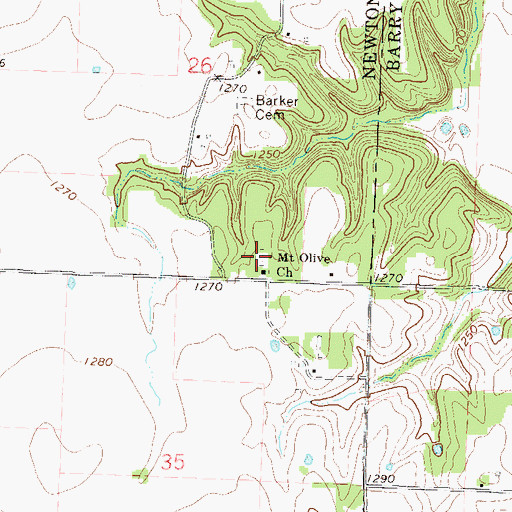 Topographic Map of Mount Olive Cemetery, MO