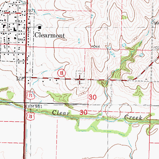 Topographic Map of Oak Hill Cemetery, MO