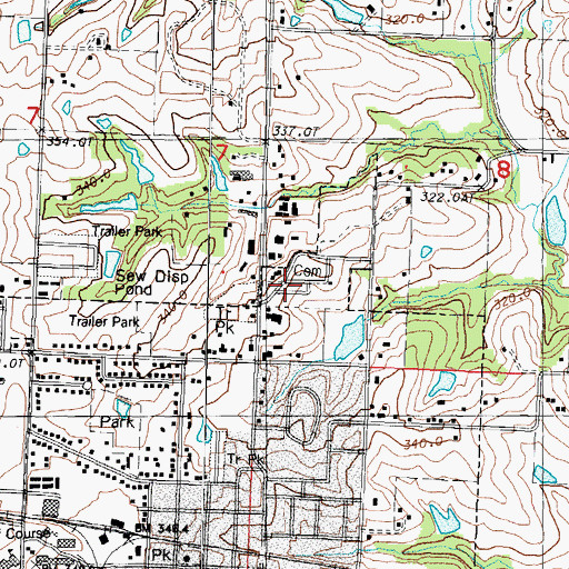 Topographic Map of Oak Hill Cemetery, MO