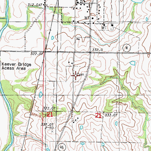 Topographic Map of Parnell Cemetery, MO