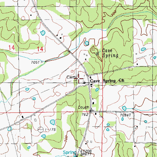 Topographic Map of Cave Spring Cemetery, MO