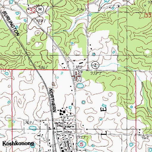 Topographic Map of Koshkonong Cemetery, MO